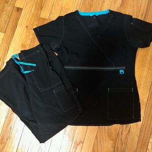 Black Scrub Set with Blue Accents